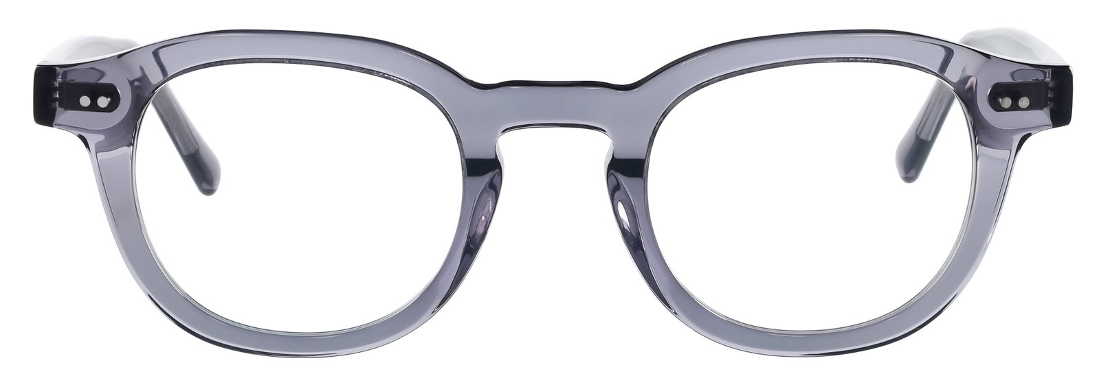 Das Bild zeigt die Eyebar Brille Split in dunkelgrau transparent von vorne.
